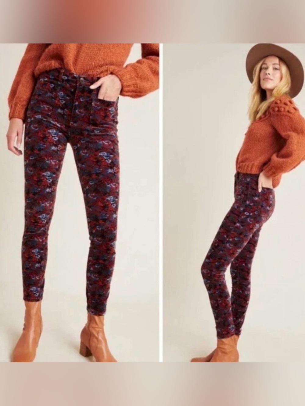 Pilcro & the Letterpress Sz 27 High Rise Skinny Pants Floral Corduroy Stretchy